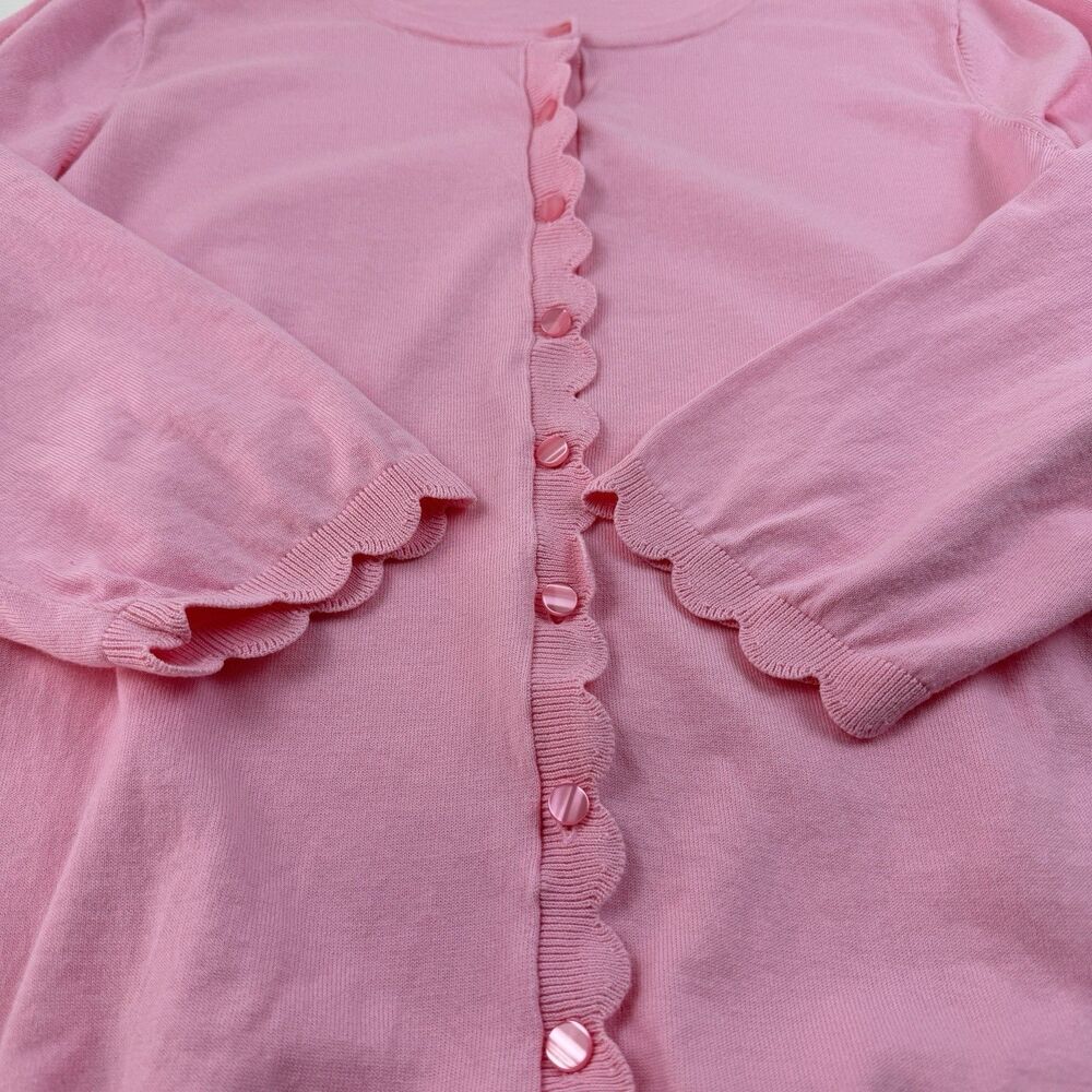 Talbots Cardigan XL Pink Scalloped Knit Sweater 3/4 Sleeve Barbiecore Coquette - Picture 4 of 11
